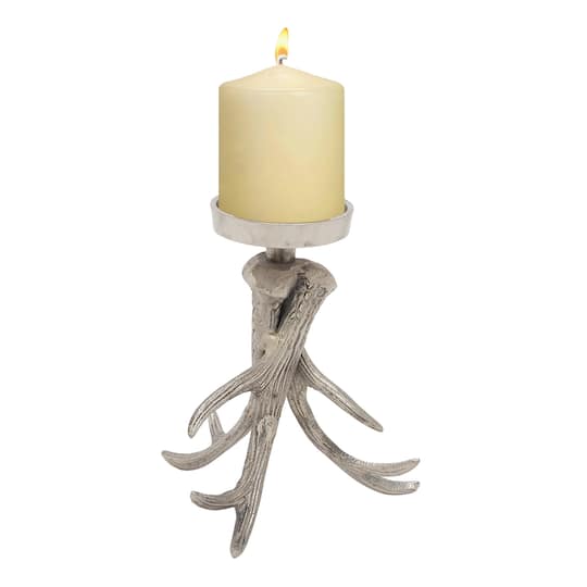 8" Silver Aluminum Traditional Candlestick Holder